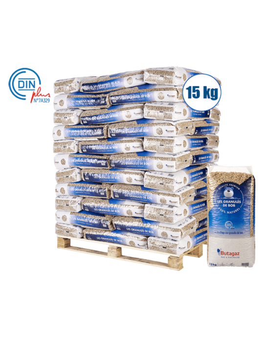 Afbeelding van Butagaz Pellet DIN+ 100% naaldhout – pallet van 66 zakken van 15KG – levering inbegrepen