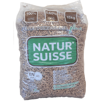 Afbeelding van Pellet Natur’Suisse EN+A1 DIN+ 100% naaldhout – pallet van 70 zakken van 15Kg – levering inbegrepen